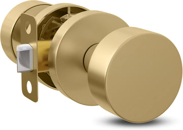 Satin Brass Passage Door Knobs Buena 1 Pack Solid Zinc Interior Door Knob, Reversible Heavy Duty Brushed Gold Handles