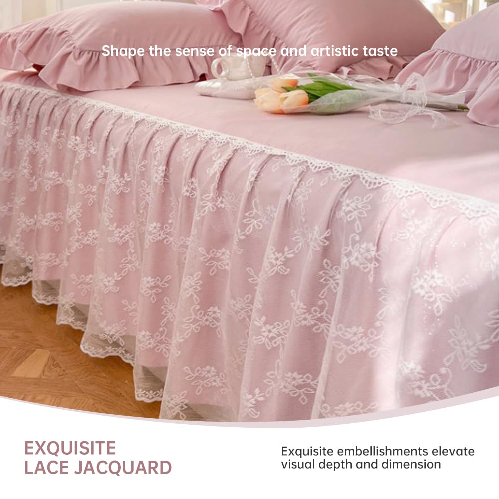 Lace Bed Skirt for Size - 17in. Drop, Dust Ruffle Bedskirt, No Split Corner, Make Storage Space Under The