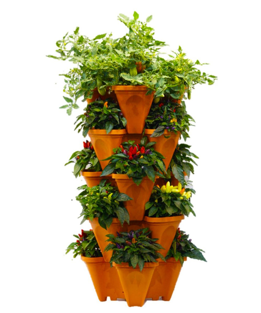 10 Large 18x18x6 inch Vertical Gardening Stackable Planters - Terracotta Color