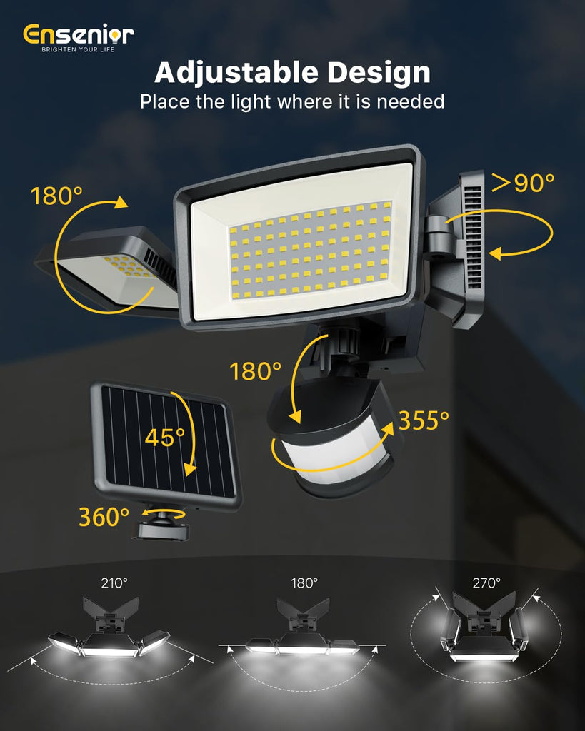 Solar Flood Lights Outdoor, Split Panel Design, Black, 2-Pack