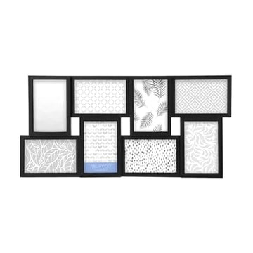 8-Opening Collage Picture Frame for Wall, Holds Eight 4x6 Photos, Black Plastic, Horizontal or Vertical Hanging, 23.5