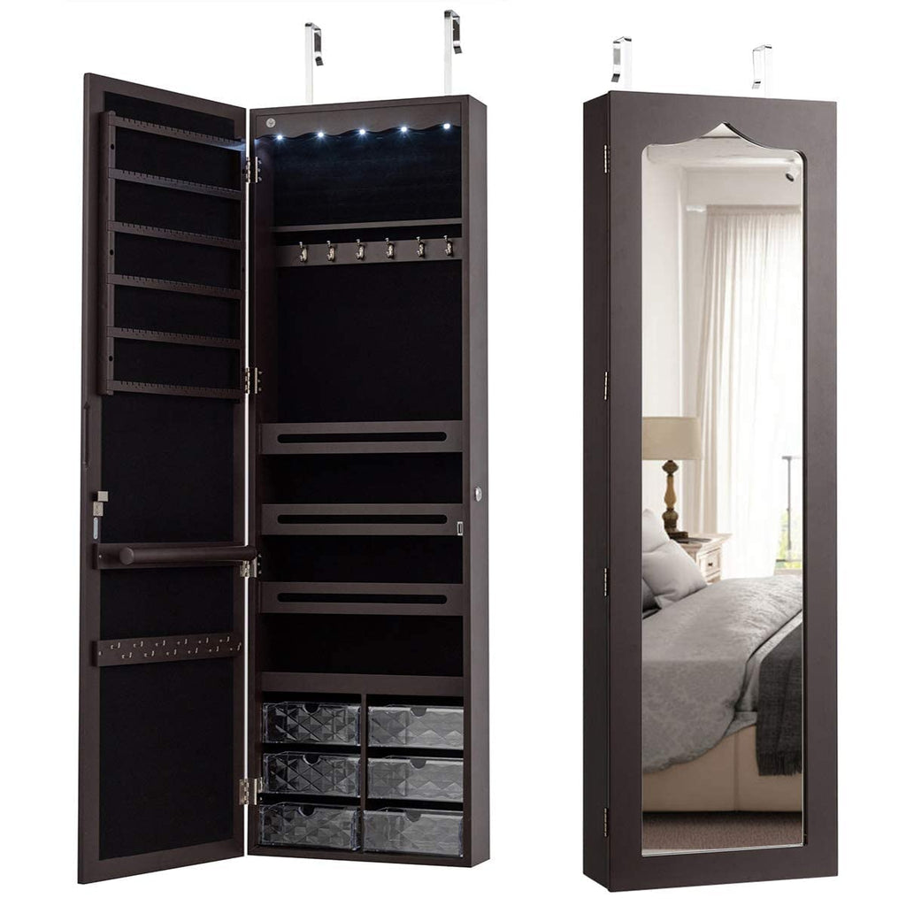 5 LEDs Jewelry Armoire Wall or Door Mounted, Full Length Mirror