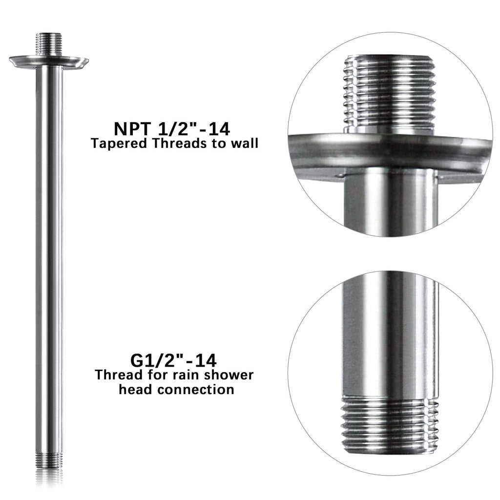12 Inch Brushed Nickel Ceiling Mount Shower Arm for Rain Shower Head