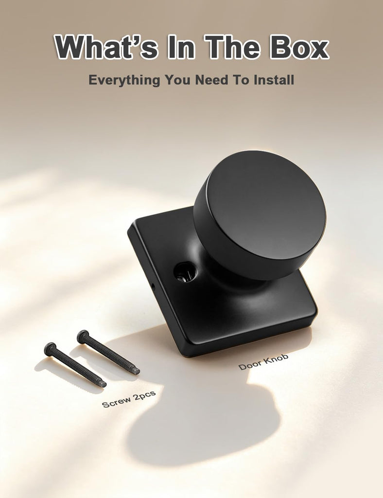 Dummy Door Knob Matte Black Finish, 2 Pack Standard Size Interior Door Handles Single Sided Dummy Door Handles, Flat