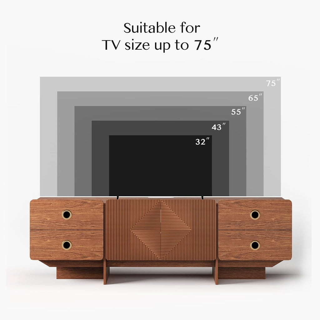 66" Fluted TV Stands for Living Room, Mid Century Modern TV Consoles for 75 inch TV, Entertainment Center with