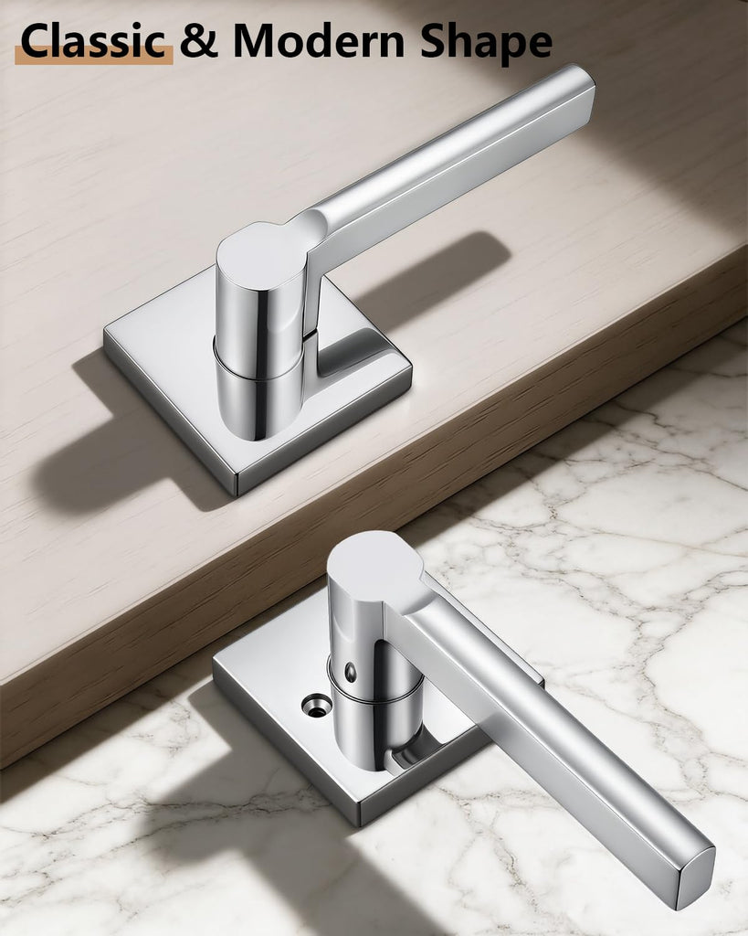 Passage Interior Door Handles, 8 Pack Polished Chrome Square Levers Without Lock, Reversible for Closet & Hallway