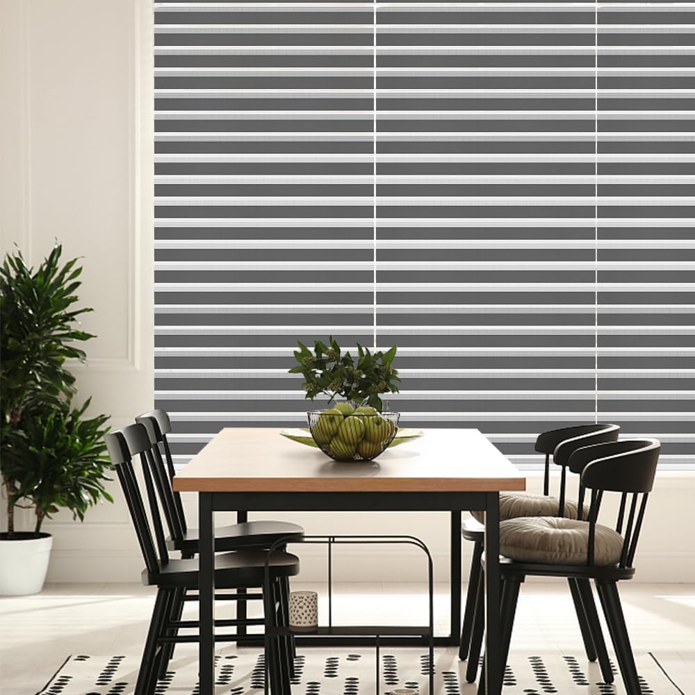 Zebra Blinds Roller Shades Cordless Window Blinds with Valance Cover, Day and Night Sheer Shades Dual Layer Fabric