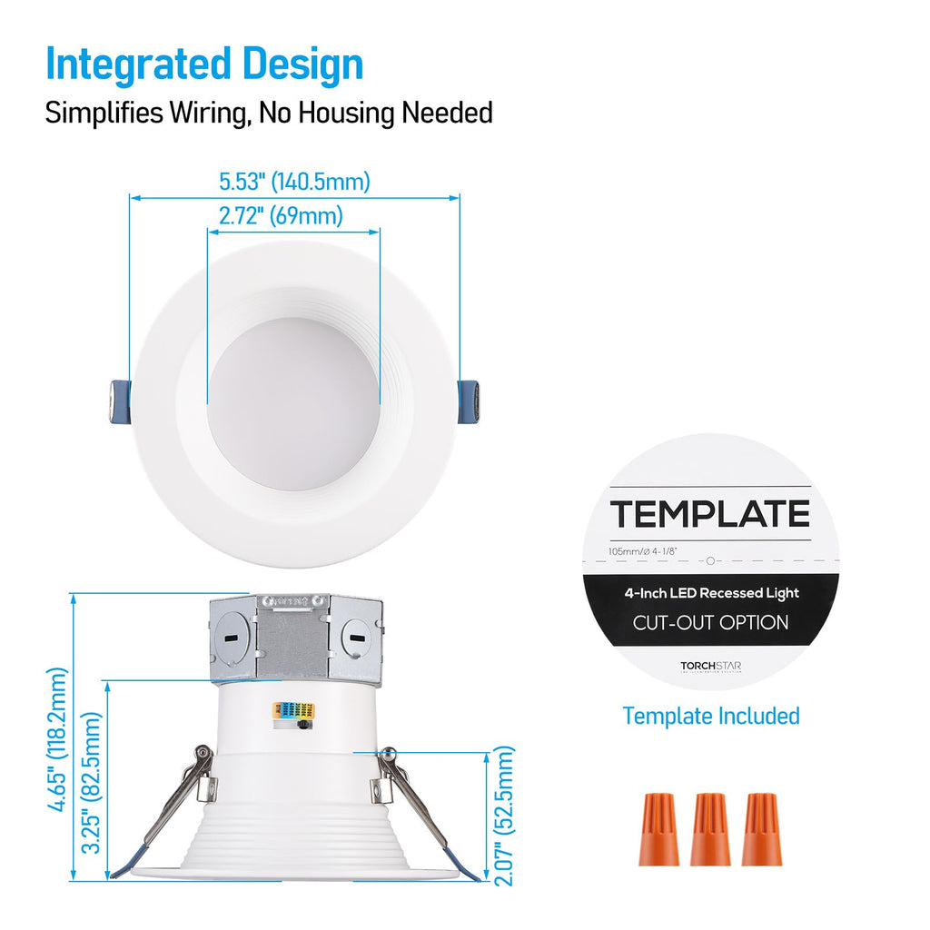 6CCT 4 Inch LED Recessed Light Canless, Dim to Warm, White