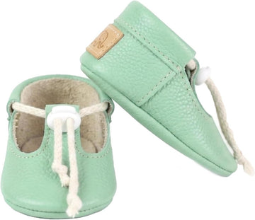 Mint Green Genuine Leather Baby Shoes Soft Sole Moccasins