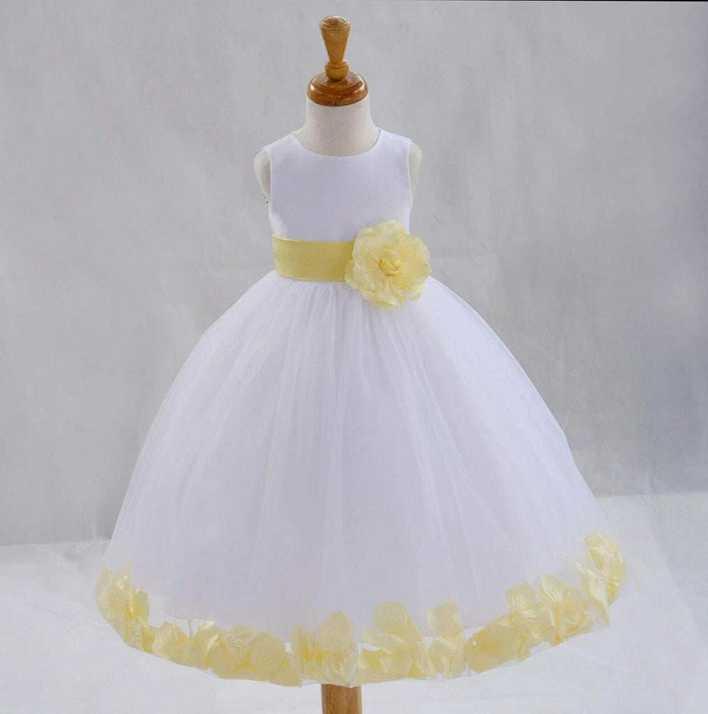 Wedding Pageant Flower Petals Girl White Dress with Bow Tie Sash 302a
