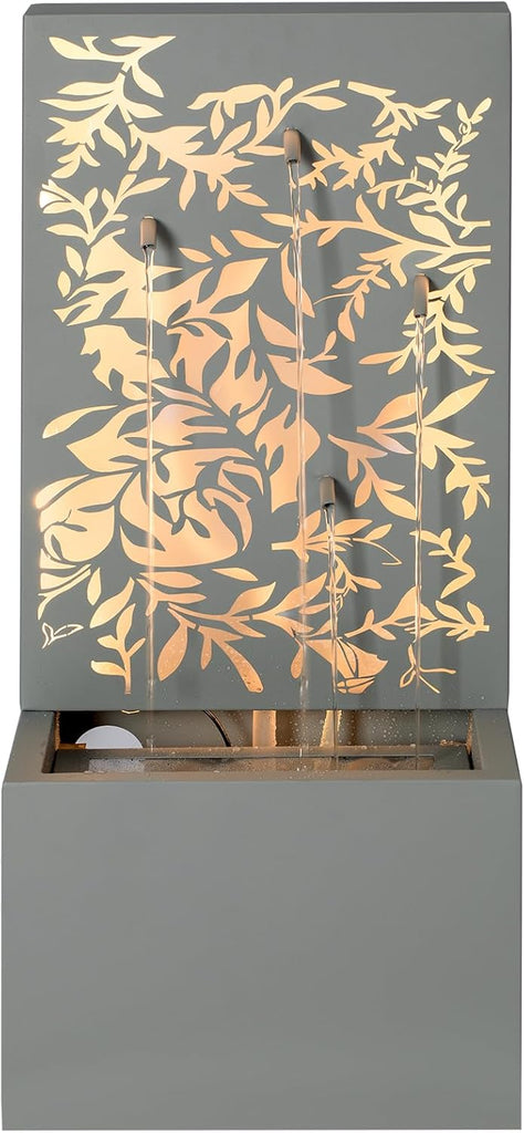 30.71" H Metal Leaf Cutout Outdoor Water Wall Fountain with LED Lights