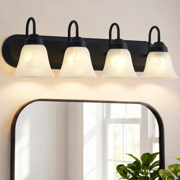4-Light Bathroom Light Fixtures Over Mirror, Matte Black Modern Vanity Lights, Vanity Lighting Fixtures with E26