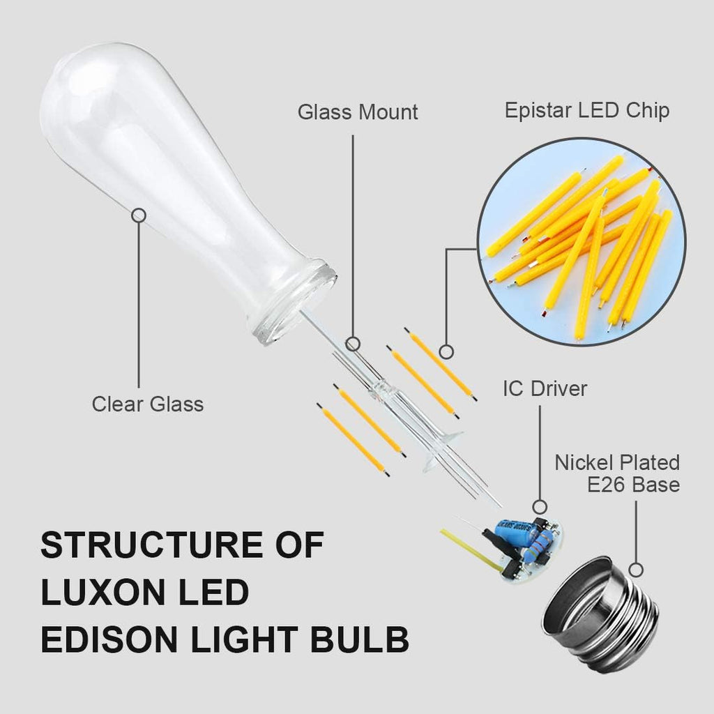 LED Edison Bulbs,Dimmable Vintage Light Bulbs,6W Cool,E26 Clear Glass