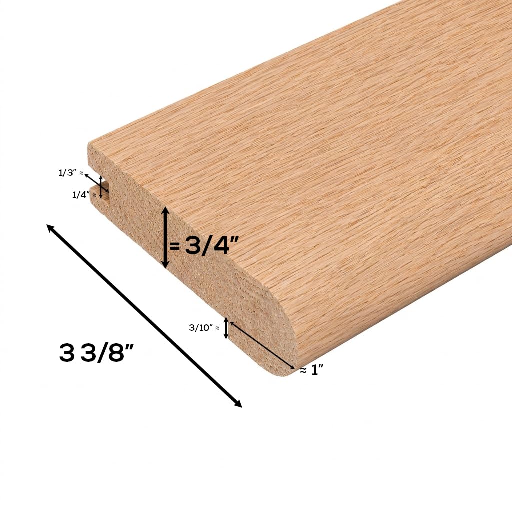 36" Long - Butt Stair Nosing Unfinished Red Oak, 3 3/8" Wide x 3/4" Thick Butt End, Stair Nose Molding, Hardwood