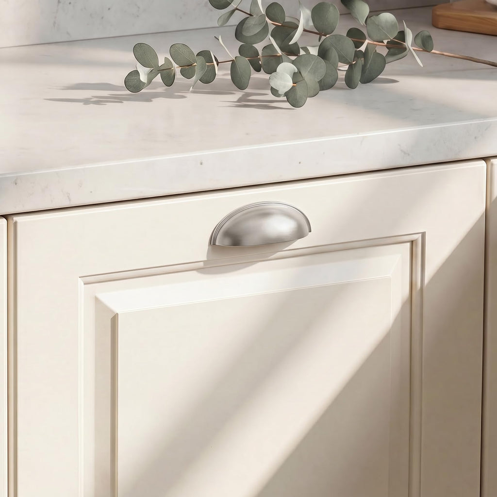 Light Brushed Nickel Bin Cup Pulls, Silver Cabinet Handles 3 inch 10 Pack, Cup Drawer Pulls Dresser Pull Kitchen
