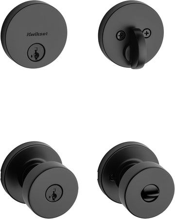 991 Pismo Keyed Entry Knob and Single Cylinder Deadbolt Combo Pack Featuring SmartKey in Matte Black - Door Knob