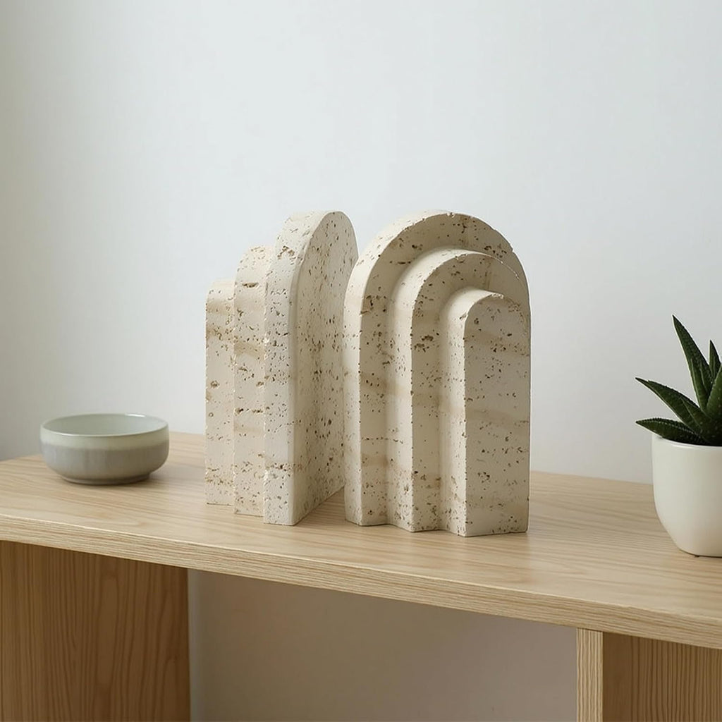 Bookend Display Piece Resin Bookend Support Holder Stand with Sculptural Character and Textured Stone Look Suitable
