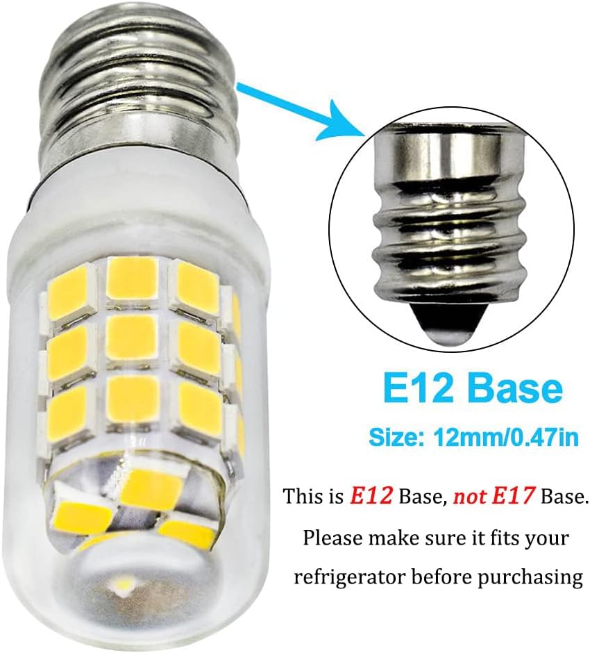 E12 LED Fridge Water Dispenser Light Bulb 2W E12 120V Daylight White 2-Pack