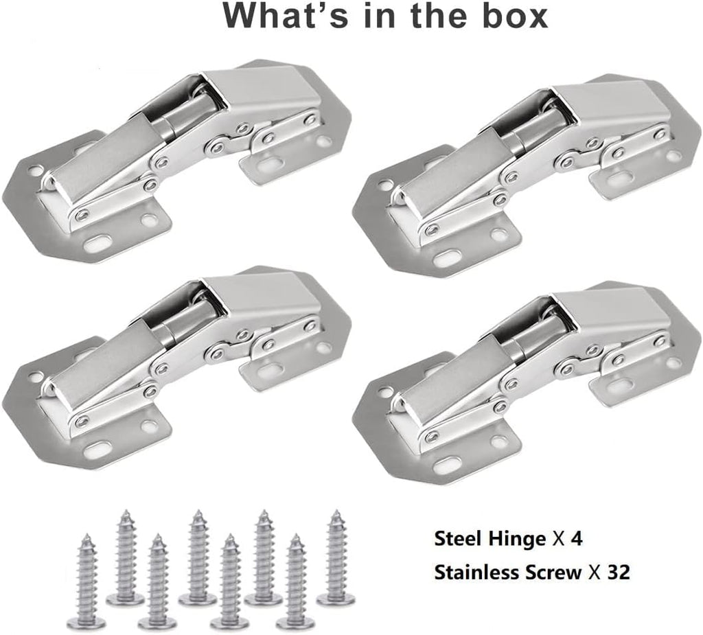 4-Pack Hidden Hinges Doors Frameless, Concealed Cabinet Hinges, 90 Degree Surface Mount Hinges