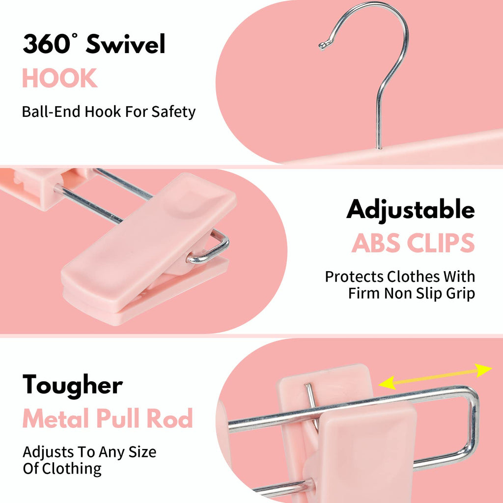 Pants Hangers with Clips, Skirt Hangers, 30 Pack, Pink