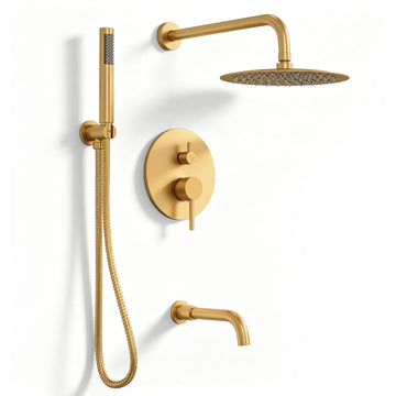 Bathtub Faucet Set, Shower System with Tub Spout, Valve, Brushed Gold