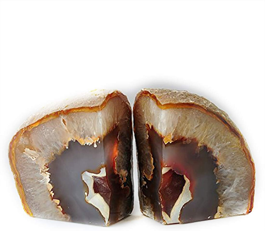 Natural Agate Geode Bookends Anti-Slip Rubber Bumpers 1 Pair 4-6Lbs | Heavy Duty Crystal Book Stoppers Cute Crystal
