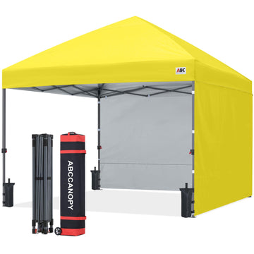 10x10 Pop Up Canopy Tent, 2 Sidewalls, All-Weather Shade, Yellow