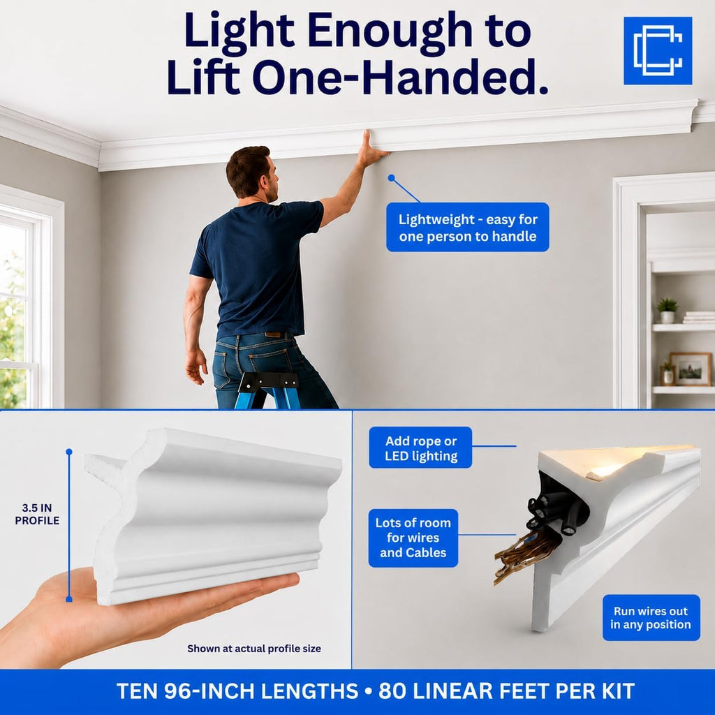 Engel 80 Ft Foam Crown Molding Kit with LED Channel, 3.5"