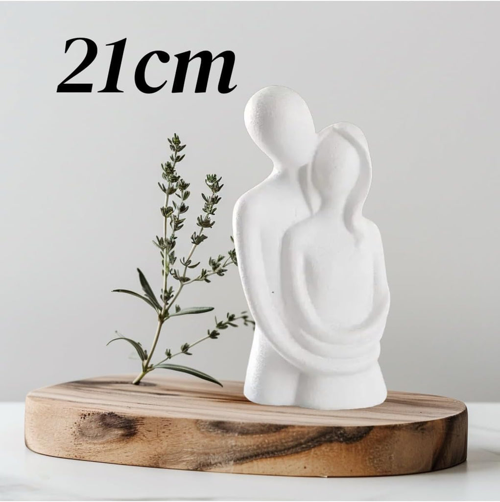 Couple Figurine Decorative Object 8.27 in Height Modern Concrete Home Decor Accent Shelf Tabletop Gift - White