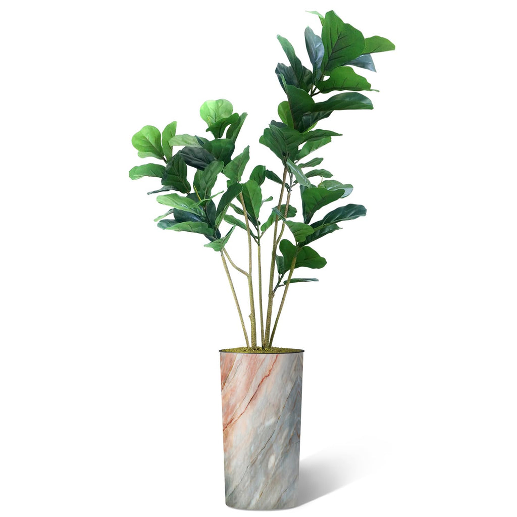 Artificial Tree in Modern Granite Effect Planter, Fake Ficus Lyrata Silk Tree for Indoor and Outdoor Home Decoration