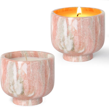 Natural Stone Candle | Handcrafted Red Marble Container | Warm Glow Home Decor | Soy Wax | Non Toxic, Cotton Wicks