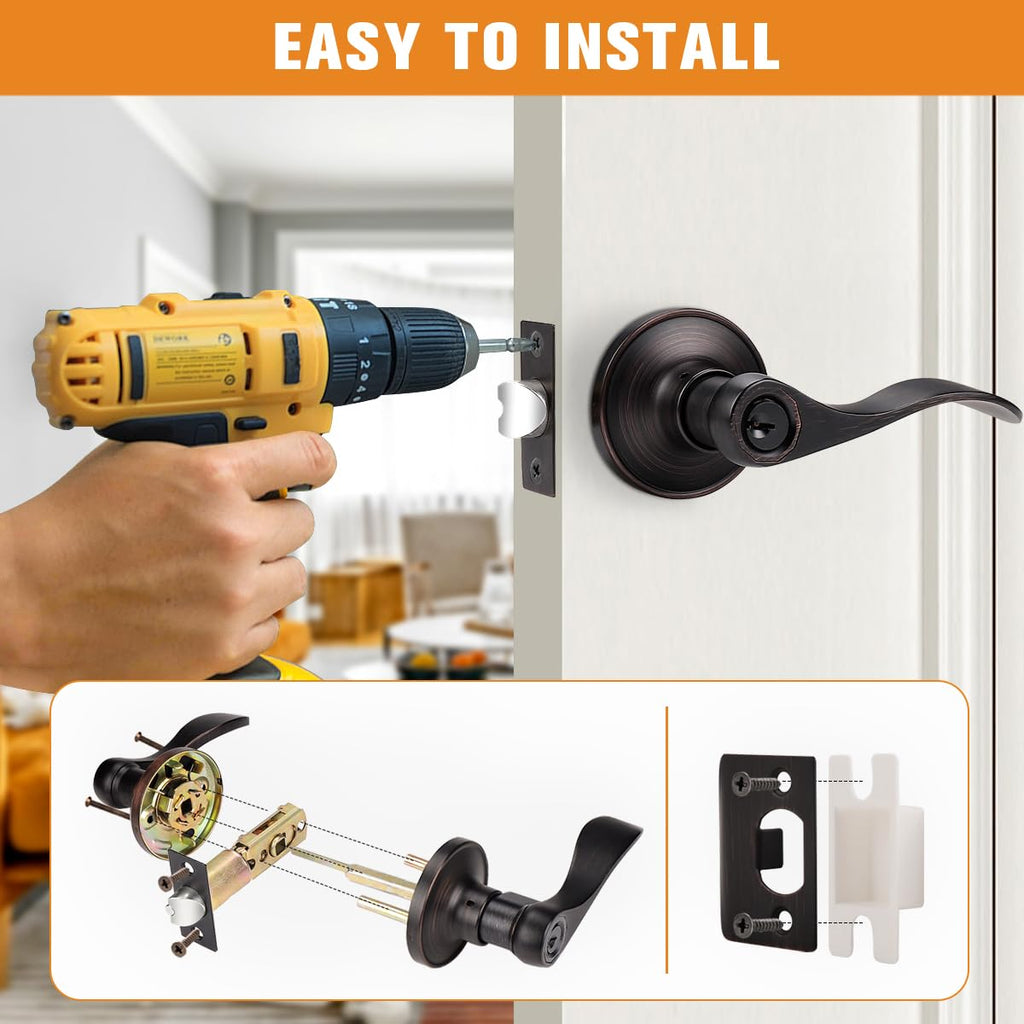 Entry Bronze Door Handle, Oil Rubbed Bronze Wave Style Entry Door Handles, Door Levers Lockset for Interior and