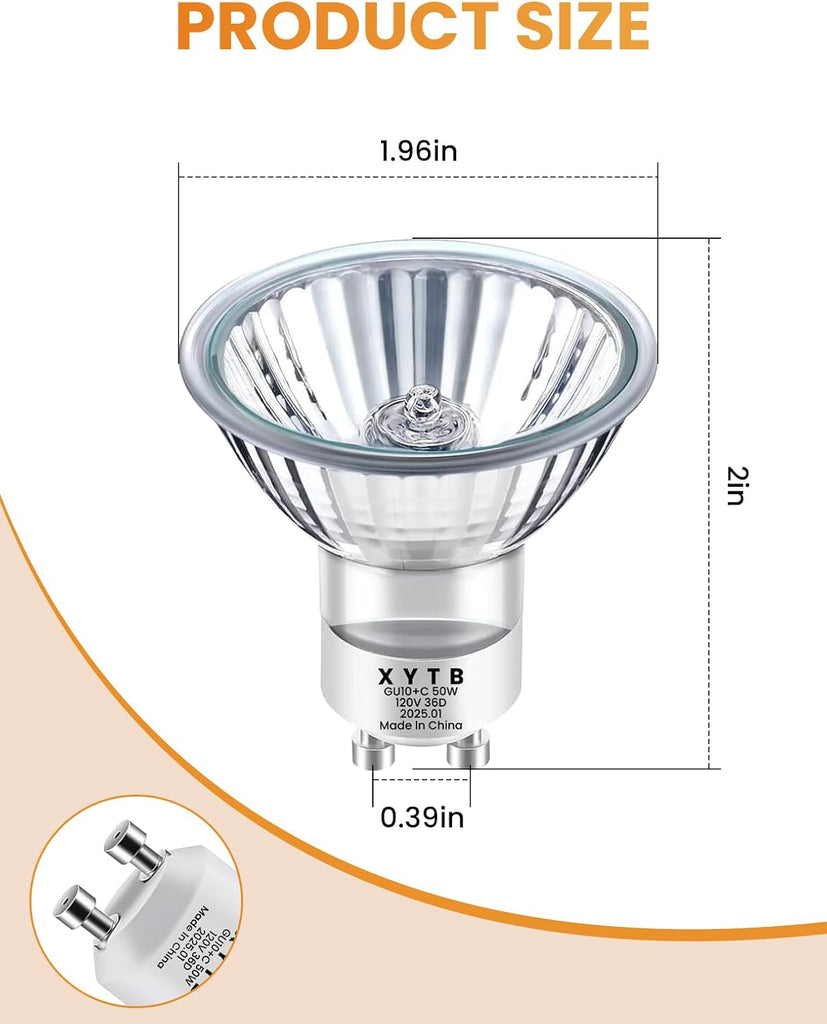 GU10 Halogen Bulb, 120V 50W Halogen Light Bulbs with Glass Cover for Candle Warmer, MR16 GU10+C 2700K Warm White