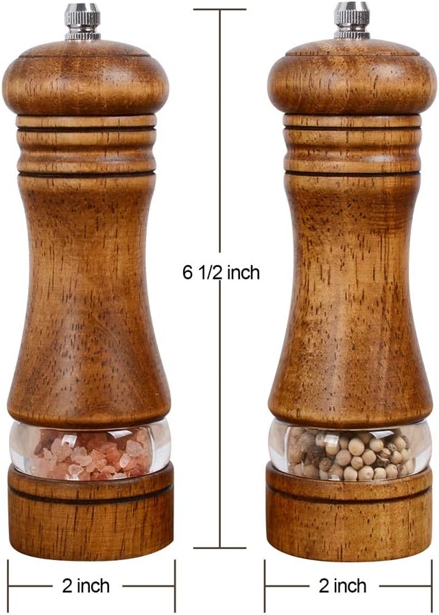 Wood Salt and Pepper Grinder Set Classic Manual Pepper Mills - Set of 2