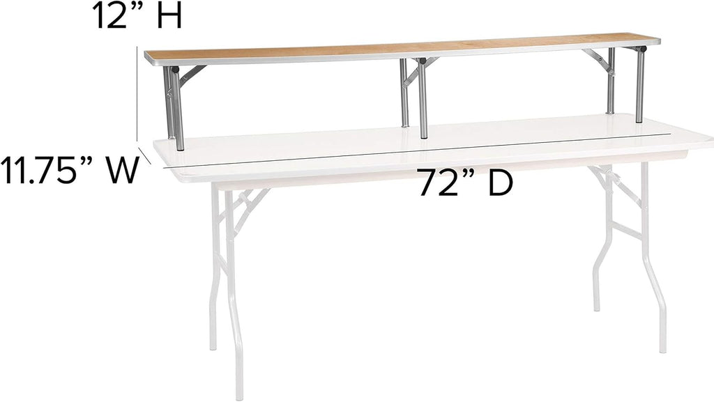 6 Foot (72" x 12") Birchwood Bar Top Buffet Riser with Silver Folding Legs