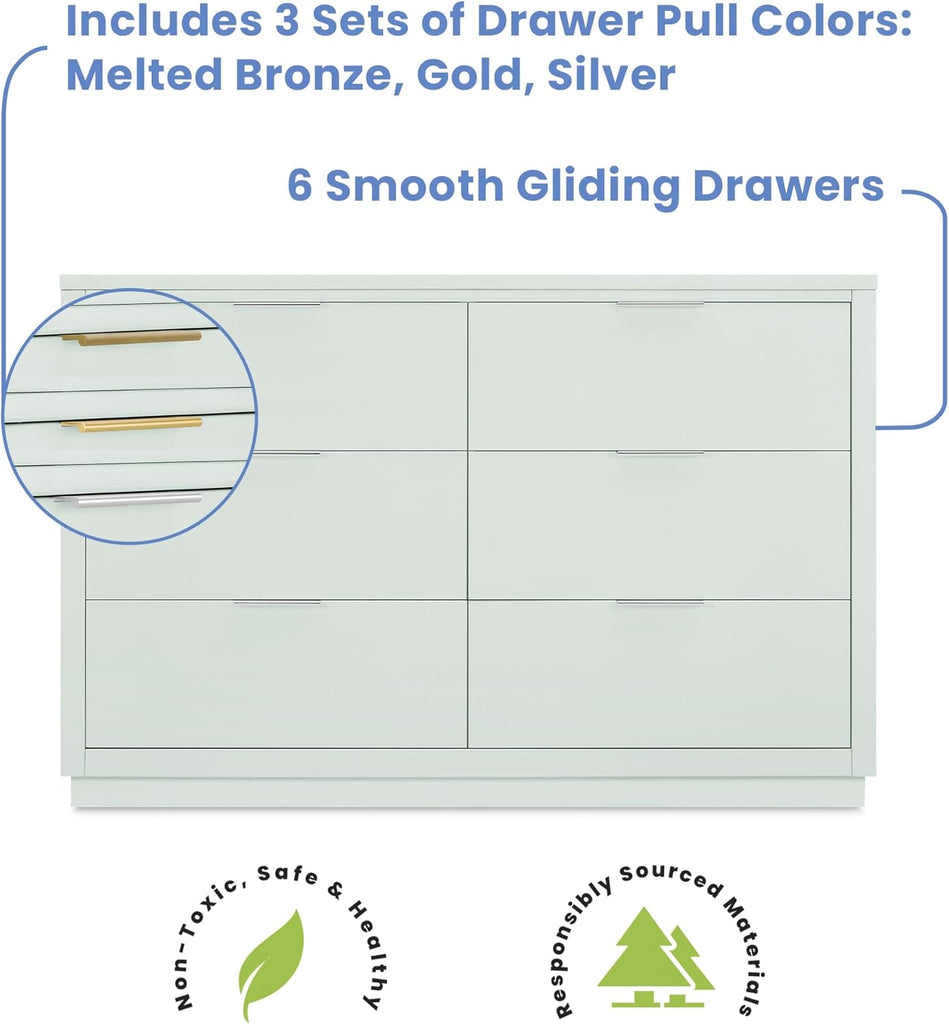 Nest Crib and Dresser Nursery Furniture - 4-in-1 Convertible Crib | Forever 6 Drawer Dresser with Changing Top |