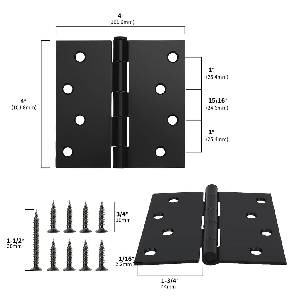 Door Hinges Door Hinge 4 Inch 6 Pack Black with Square Corners