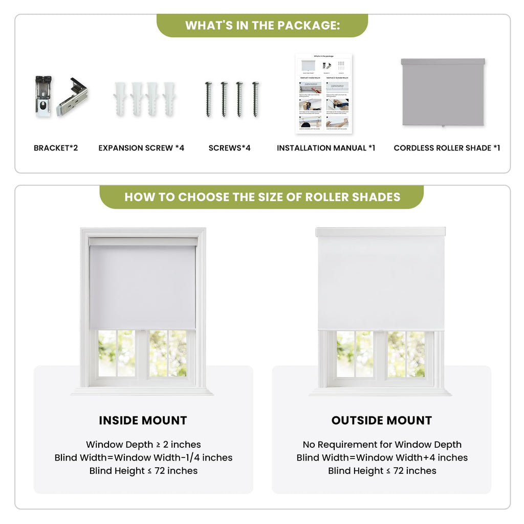 Cordless Roller Window Shades, 100% Black Out Shade for Windows, Thermal Insulated UV Protection Window Blinds, Door