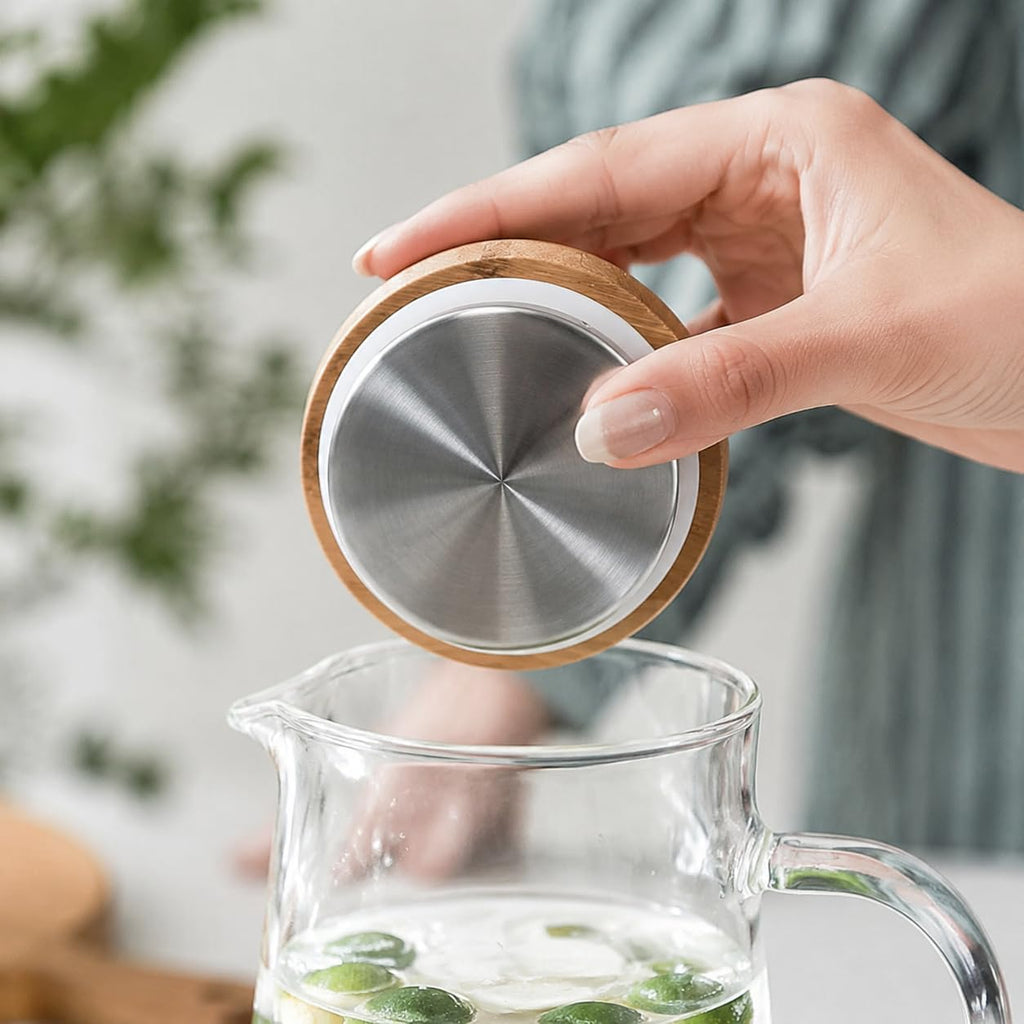 Glass Pitcher with Lid Glass Water Carafe with Handle, Fridge Water Jug Cold or Hot Beverages, Iced Tea, Milk, Juice