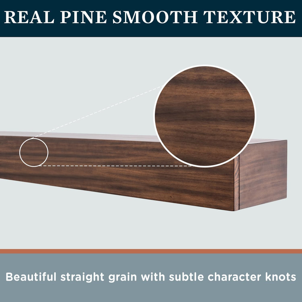 Floating Wood Mantel Shelf with Hidden Storage Compartment - Mocha 60 Inch | Beautiful Wooden Rustic Shelf