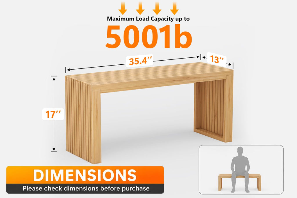 Bamboo Dining Bench, 35'' Slatted Design Entryway Bench, Natural