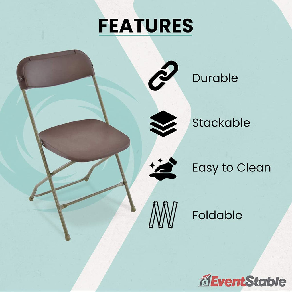 TitanPRO Stackable Plastic Folding Chair, Brown, 10-Pack