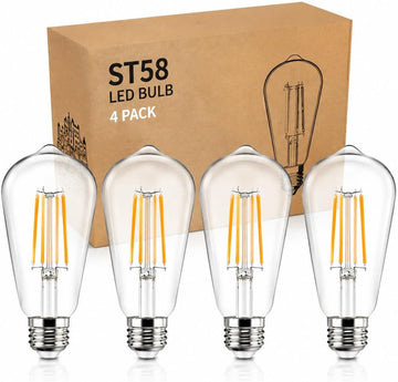ST58 E26 LED Bulbs,8W Equivalent 100W,Dimmable,2700K Warm White,4 Pack