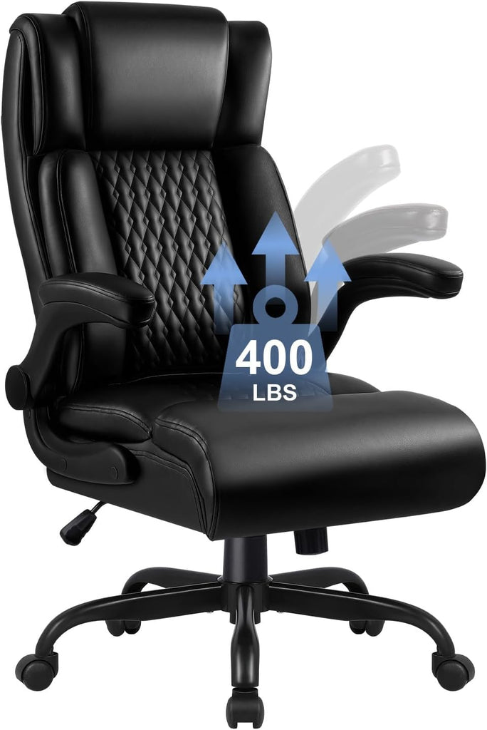 Big and Tall 400LBS Heavy Duty Executive Office Desk Chair with Flip-up Armrest, Ergonomic Swivel High Back Office