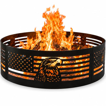Fire Horse 36 Inch Fire Pit Ring - Wood Burning Fire Ring (Patriotic Eagle)
