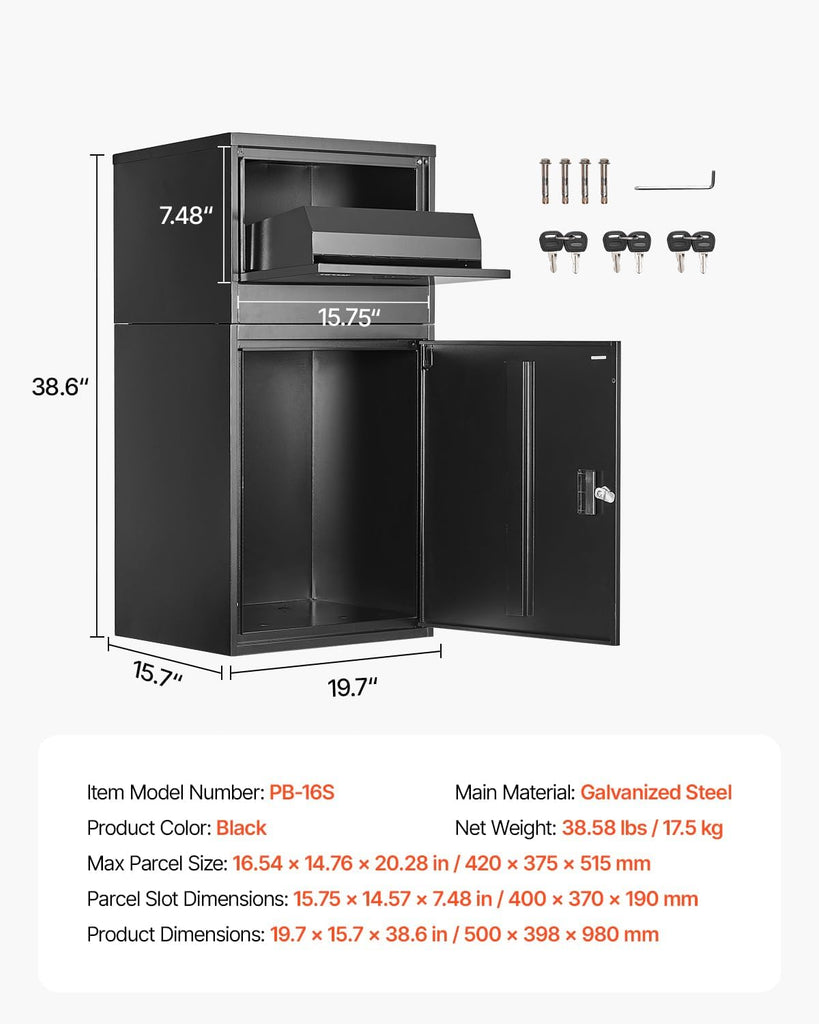 Package Delivery Boxes 38.6 in Mailbox for Parcel with Lock, Galvanized Steel Package Drop Box with Anti-Theft Design