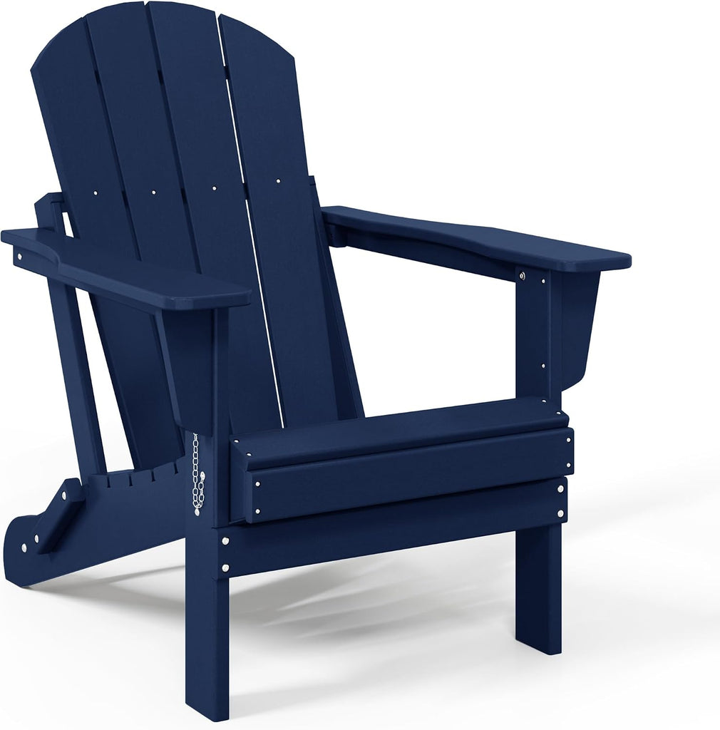 Malibu HDPE Outdoor Patio Folding Poly Adirondack Chair, Navy Blue