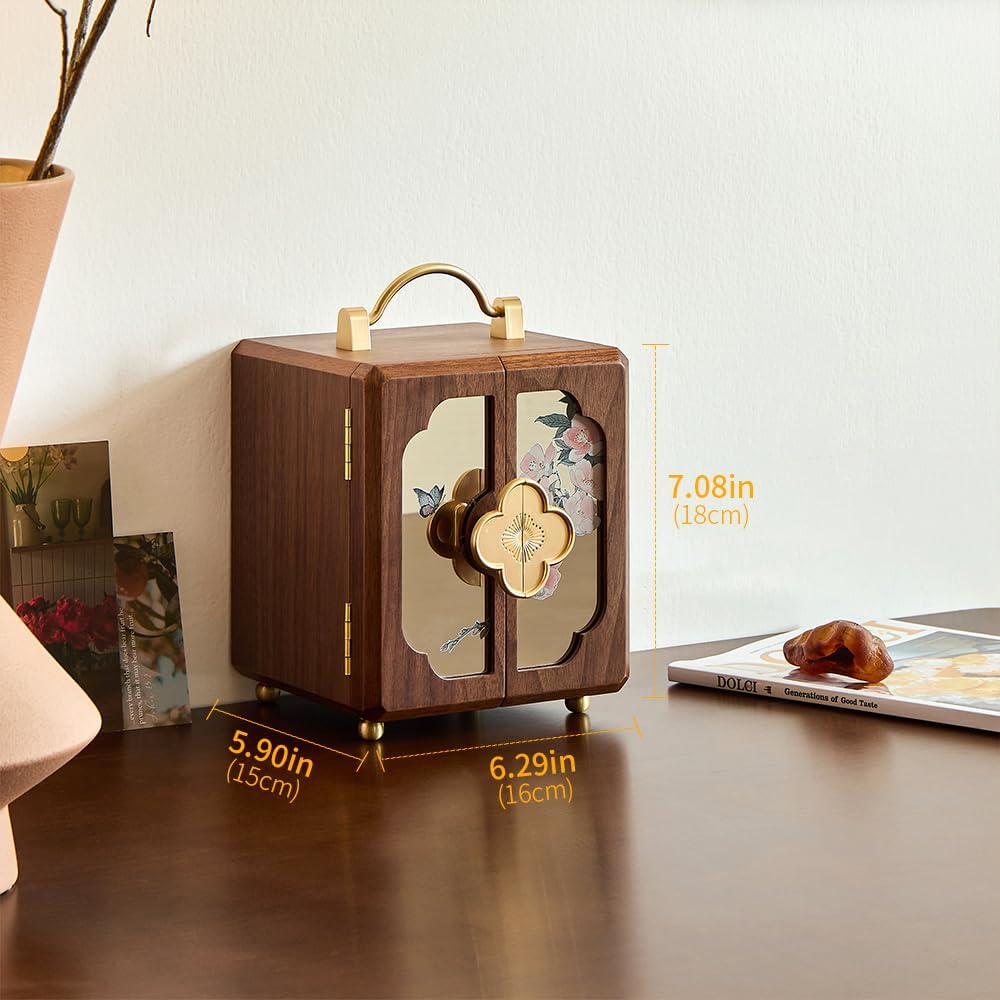 Black Walnut Jewelry Organizer, Wooden Jewelry Box with Gold Handle