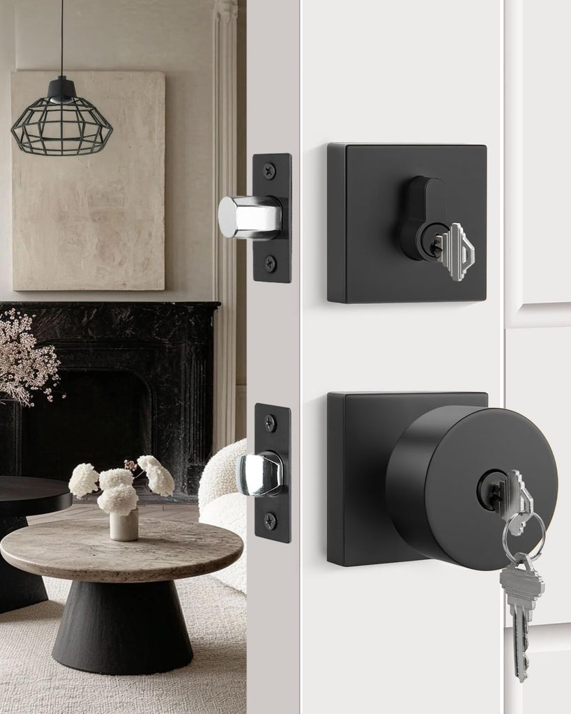 Black Exterior Door Knob with Deadbolt, Zinc-Alloy Front Door Knob and Deadbolt Set