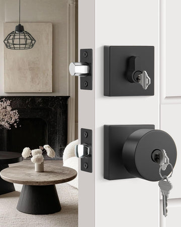 Black Exterior Door Knob with Deadbolt, Zinc-Alloy Front Door Knob and Deadbolt Set